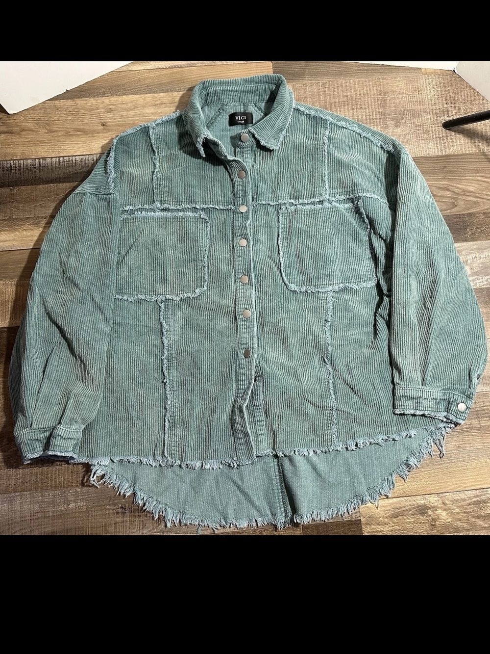 Vici Button Up Blue Distressed Women’s Jacket Size Large